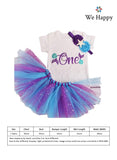 Baby Girl Birthday Costume Mermaid Under the sea Theme 1st Birthday ONE Printed Party Wear with Tutu Skirt, Cake Topper and Floral Headband