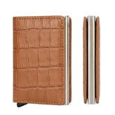 ASMARA RFID Blocking Pop Up Wallet for Men & Women, Crocodile Texture Leather Cover, Slim Aluminum Credit Card Holder, Automatic Card Ejector Wallet, Compact Cash & Card Organizer(Eyu Brown, 1 Pc)