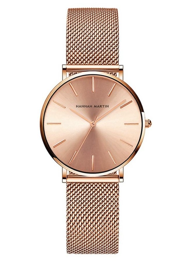 Hannah Martin women's ultra-thin stainless steel mesh watch, rose gold - photo 1