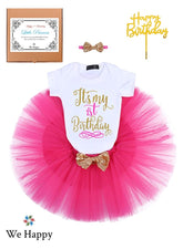 Birthday Costume Princess Theme Dressing up Toy Baby Girl Party Fancy Wear with Tutu Skirt, Cake Topper and Floral Headband