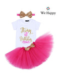 Birthday Costume Princess Theme Dressing up Toy Baby Girl Party Fancy Wear with Tutu Skirt, Cake Topper and Floral Headband