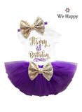 Birthday Costume Princess Theme Dressing up Toy Baby Girl Party Fancy Wear with Tutu Skirt, Cake Topper and Floral Headband