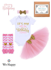 Birthday Costume Princess Theme Dressing up Toy Baby Girl Party Fancy Wear with Tutu Skirt, Legging, Cake Topper and Floral Headband