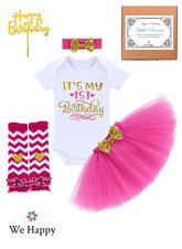 Birthday Costume Princess Theme Dressing up Toy Baby Girl Party Fancy Wear with Tutu Skirt, Legging, Cake Topper and Floral Headband