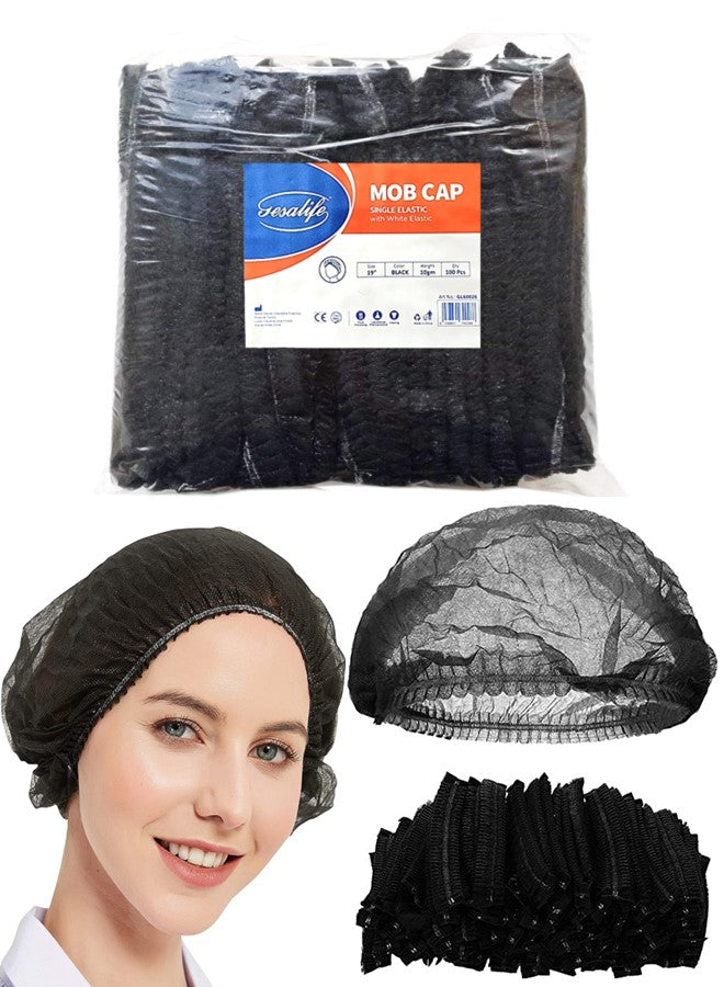 Gesalife Disposable Shower Caps Non Woven Mob Cap Hair Net 19 Inch Black Pack of 100 Pcs For kitchen home restraunt hotel washroom cleaning and cooking