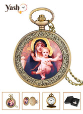 Yash Vintage Full Hunter Virgin Mary Quartz Pocket Watch