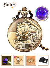 Yash Bronze Train Themed With LED Light Quartz Pocket Watch