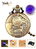 Yash Bronze Train Themed With LED Light Quartz Pocket Watch