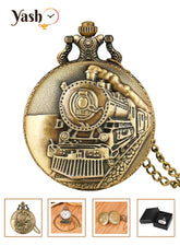 Yash Classic Bronze Train Themed Quartz Pocket Watch