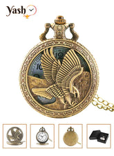 Yash Eagle Pattern White Dial Retro Quartz Pocket Watch