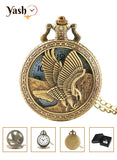Yash Eagle Pattern White Dial Retro Quartz Pocket Watch