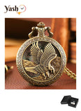 Yash Eagle Pattern White Dial Retro Quartz Pocket Watch