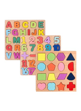 70 Pieces Set of Wooden Learning Toy A to Z Alphabet, 1 to 20 Counting Numbers Multiple Shapes Educational Activity Game for Toddlers (Set of 3)