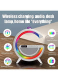 LED Lamp Bluetooth Speaker with Wireless Phone Charger, Multifunction G Shape Light, Charging Staion Home Décor