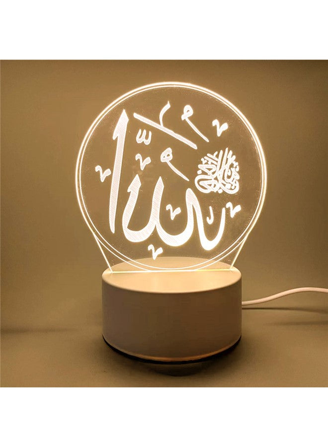 3D LED Night Light Islamic Calligraphy Lamp Muslim Ramadan Decor Eid Mubarak Gift Usb-powered Acrylic Warm White