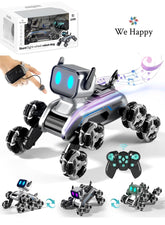 Remote Control Robot Dog Toy 8WD Gesture Sensing Stunt RC Car with Lights, Dual Remote, Music for Kids Age 6+