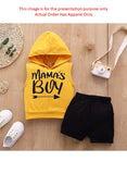 We Happy Mamas Boy Yellow Hoody Black Shorts Summer Suit Newborn Baby Printed Short Sleeve Dress Birthday Party Costume