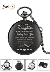 Yash Pocket Watch Elegant "To My Daughter" Engraved Pocket Watch – Timeless Black Antique Design – Sentimental Gift from Dad – Birthday, Graduation, Christmas & Special Occasion Gift for Daughter
