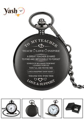 Yash Pocket Watch Engraved Pocket Watch for Teacher – Thoughtful Teacher Appreciation Gift – Black Vintage Timepiece with Chain – Retirement, Birthday, End of Year Gift for Mentors and Professors