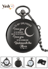 Yash Pocket Watch Personalized Engraved Pocket Watch for Girlfriend - Romantic Gift for Her, Anniversary, Birthday, Valentine's Day, Elegant Black Timepiece with Love Message, Unique Keepsake for Women