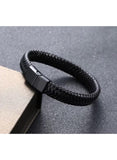 Handmade Braided Leather Bracelet for Men Black Magnetic Clasp, Biker Inspired Wristband