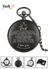 Yash Pocket Watch – Engraved Pocket Watch for Dad – Thoughtful Father’s Day, Birthday, Christmas Gift for Dad – Classic Vintage Timepiece with Sentimental Message – Elegant Black Finish with Chain & Gift Box