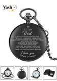 Yash Pocket Watch – Engraved Pocket Watch for Dad – Thoughtful Father’s Day, Birthday, Christmas Gift for Dad – Classic Vintage Timepiece with Sentimental Message – Elegant Black Finish with Chain & Gift Box