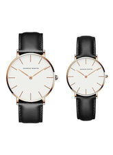 Hannah Martin Classic Leather Strap Waterproof Couple Watch Set – Elegant Analog Quartz Timepieces for Him & Her