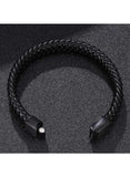 Handmade Braided Leather Bracelet for Men Black Magnetic Clasp, Biker Inspired Wristband