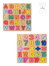 53 Pieces Wooden Learning Puzzle Toy for Toddlers A to Z Alphabet, 1 to 20 Counting Numbers Early Educational Boards Activity- (Set of 2)