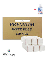 We Happy Premium Interfold Tissue Paper Hand Towel 150 Sheets x 20 Packs - 3000 Pieces Ideal for Kitchen Bathroom Table and Napkin Use with Hand Sanitizer 50ml
