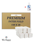 We Happy Premium Interfold Tissue Paper Hand Towel 150 Sheets x 20 Packs - 3000 Pieces Ideal for Kitchen Bathroom Table and Napkin Use with Hand Sanitizer 50ml