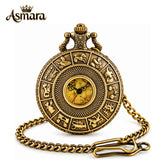 Asmara Antique Zodiac Signs Quartz Pocket Watch with 30 cm FOB Chain