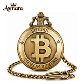 Asmara Bitcoin Design Quartz Pocket Watch with 30 cm FOB Chain