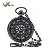 Asmara Black Spider Web Quartz Pocket Watch with 30 cm FOB Chain