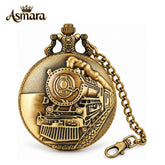 Asmara Classic Bronze Train Themed Quartz Pocket Watch with 30 cm FOB Chain