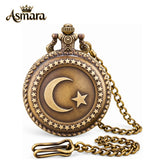 Asmara Turkey Flag Design Moon Star Quartz Pocket Watch with 30 cm FOB Chain