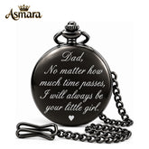 Asmara Engraved Pocket Watch for Dad – Thoughtful Father’s Day, Birthday, Christmas Gift for Dad – Classic Vintage Timepiece with Sentimental Message – Elegant Black Finish with Chain