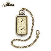Asmara Retro Dual Time Zone Quartz Pocket Watch with 30 cm FOB Chain – Vintage Gift for Men, Dad, Husband | ساعة جيب أسمرة