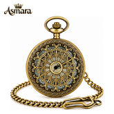 Asmara Ethnic Design with Vintage Astrological Look Quartz Pocket Watch with 30 cm FOB Chain