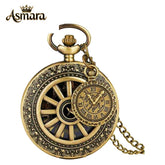 Asmara Vintage Copper Antique Hollow Gear Design Quartz Pocket Watch with 30 cm FOB Chain