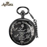 Asmara Personalized Engraved Pocket Watch for Husband – Romantic Anniversary, Birthday, Wedding Gift for Him – Elegant Black Timepiece with Sentimental Message – Best Husband Gift Idea