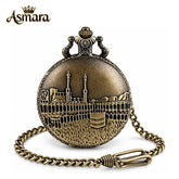 Asmara Kaaba Makkah Islamic Quartz Pocket Watch with 30 cm FOB Chain – Ramadan, Eid, Hajj & Umrah Gift for Men, Dad | ساعة جيب أسمرة الكعبة