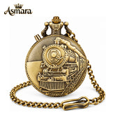 Asmara Bronze Train Themed With LED Light Quartz Pocket Watch with 30 cm FOB Chain