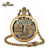 Asmara Paris Themed Quartz Pocket Watch with 30 cm FOB Chain