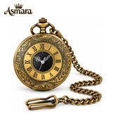 Asmara Romanian Collection Quartz Pocket Watch with FOB Chain – Vintage Roman Numeral Gift for Men, Husband, Dad | ساعة جيب أسمرة