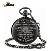 Asmara Engraved Pocket Watch for Teacher – Thoughtful Teacher Appreciation Gift – Black Vintage Timepiece with Chain – Retirement, Birthday, End of Year Gift for Mentors and Professors
