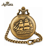 Asmara US Constitution Ship Quartz Pocket Watch with 30 cm FOB Chain
