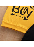 Mamas Boy Yellow Hoody Black Shorts Summer Suit Newborn Baby Printed Short Sleeve Dress Birthday Party Costume