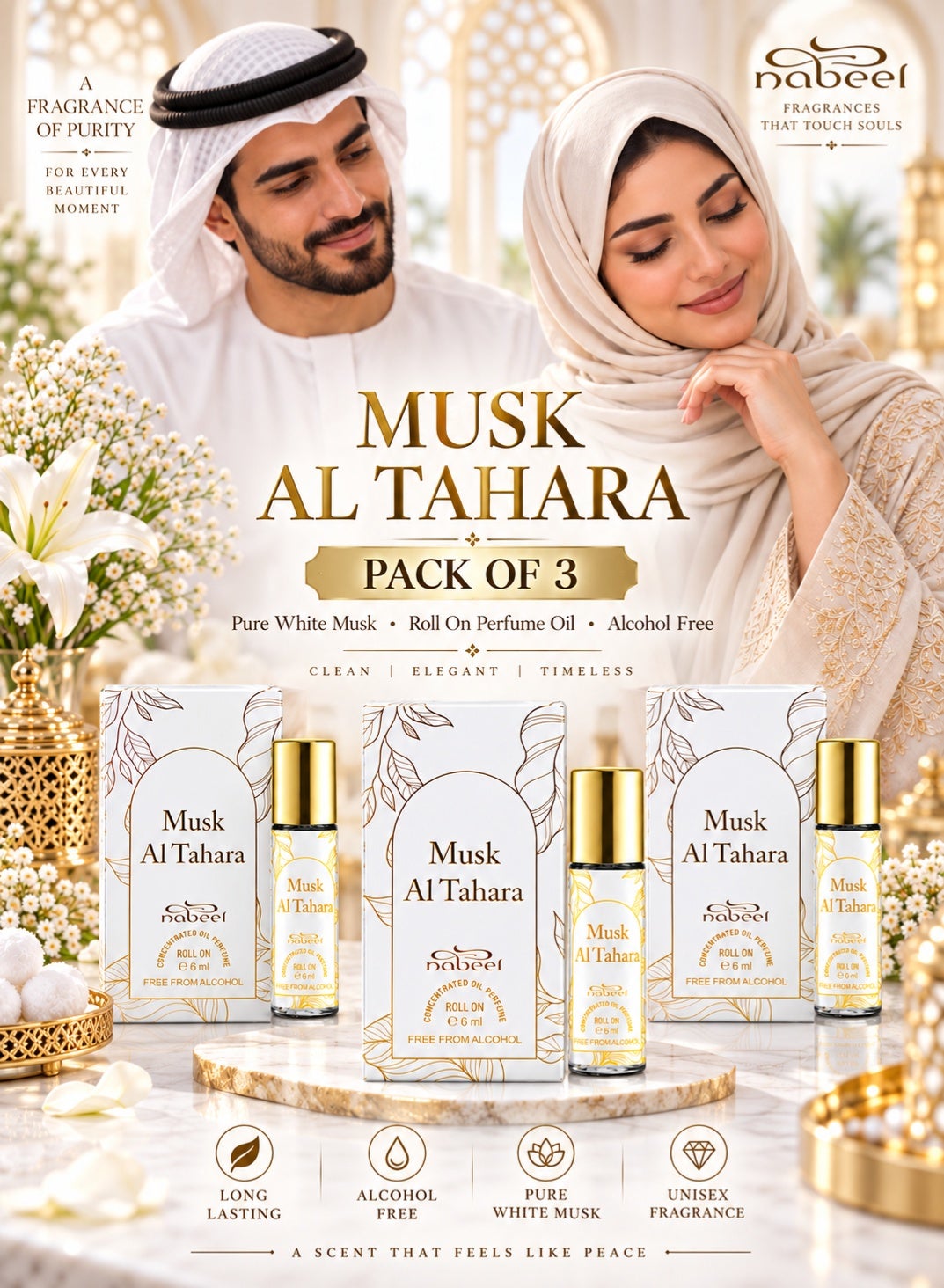 Nabeel Musk Al Tahara White roll-on perfume oil 6ml